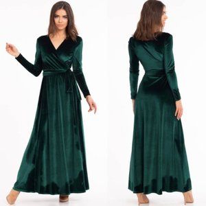 Emerald Green Velvet Full Length Dress
